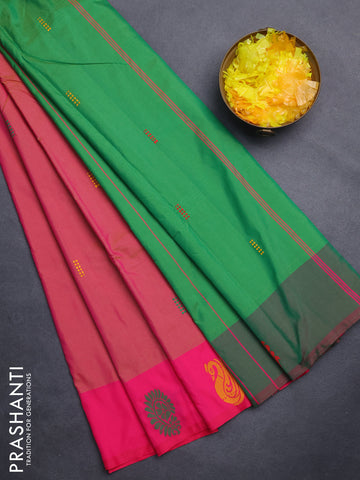 Arani semi silk saree dual shade of pink and pink with thread woven buttas and thread woven butta border