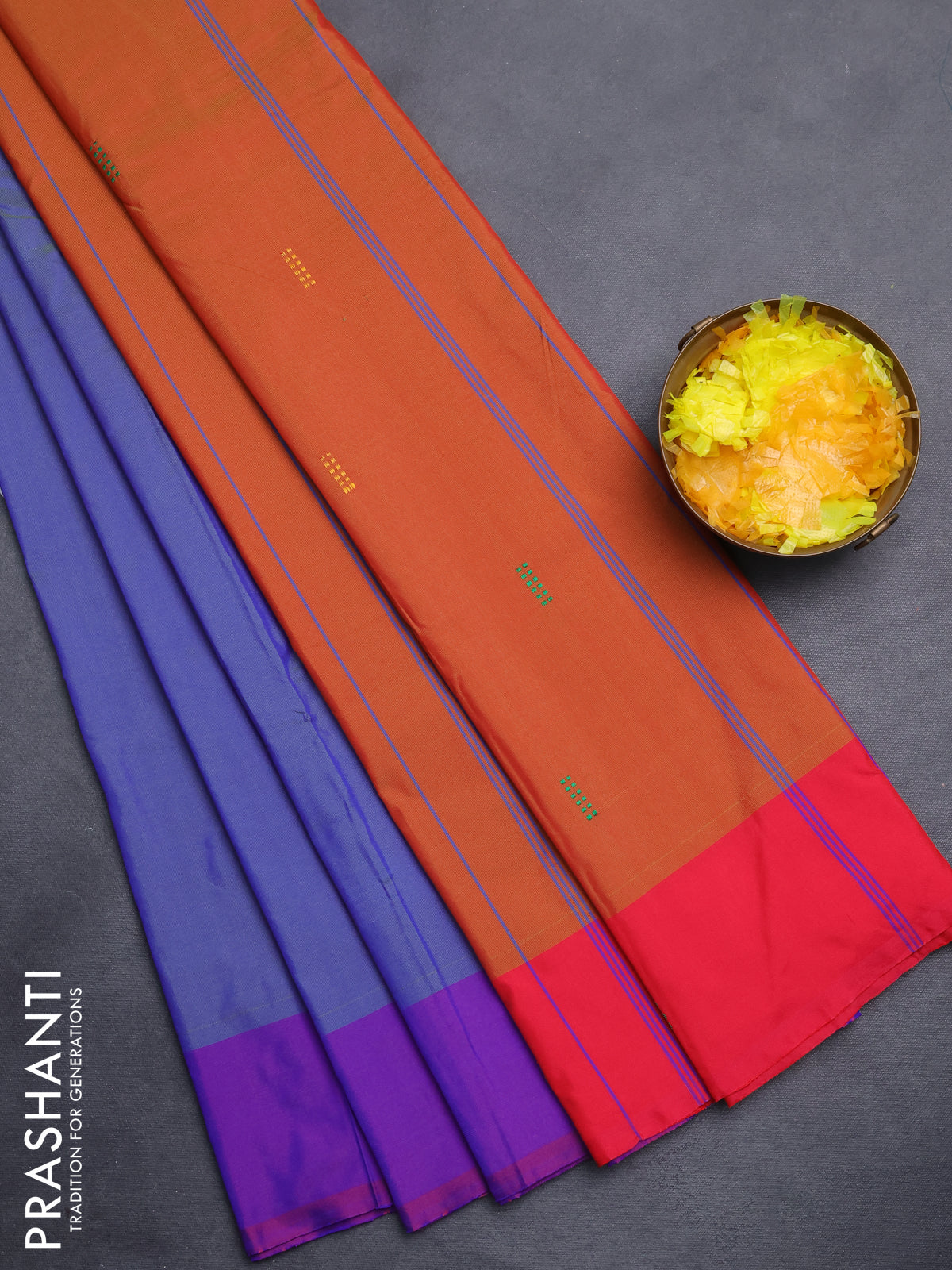 Arani semi silk saree dual shade of blue and pink with thread woven buttas and thread woven butta border