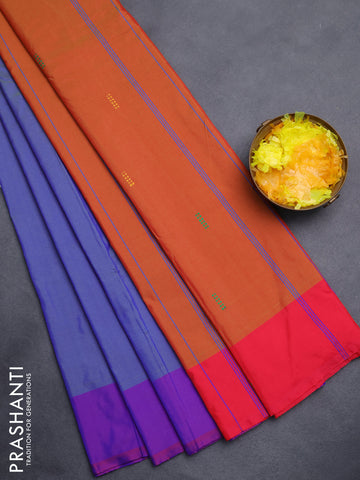 Arani semi silk saree dual shade of blue and pink with thread woven buttas and thread woven butta border