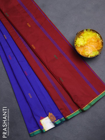Arani semi silk saree blue and maroon with thread woven buttas and thread woven butta border