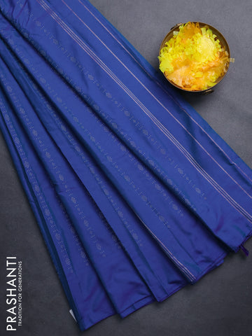 Arani semi silk saree dual shade of blue with allover silver zari weaves in borderless style