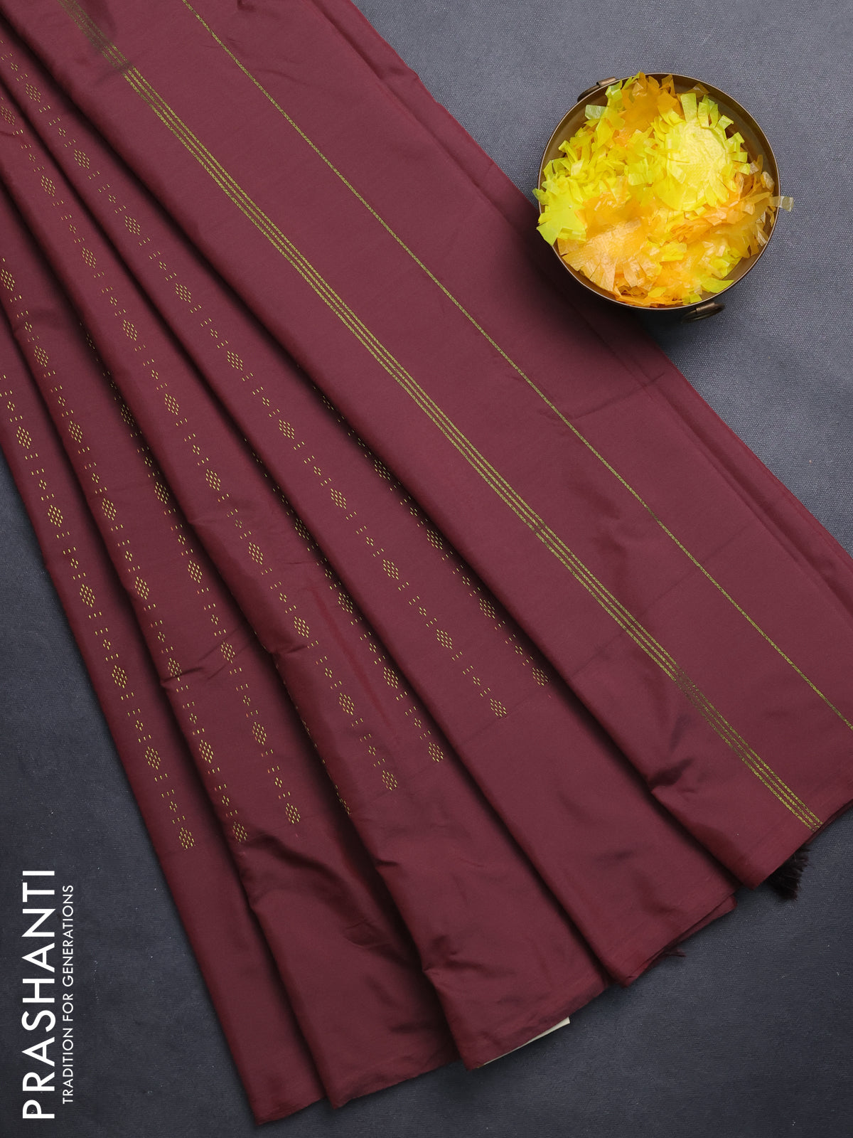 Arani semi silk saree maroon with allover zari weaves in borderless style