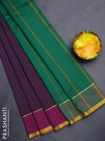 Arani semi silk saree deep purple and green with allover thread weaves and rettapet zari woven border`