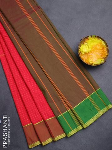 Arani semi silk saree reddish pink and dual shade of green with allover thread weaves and rettapet zari woven border`