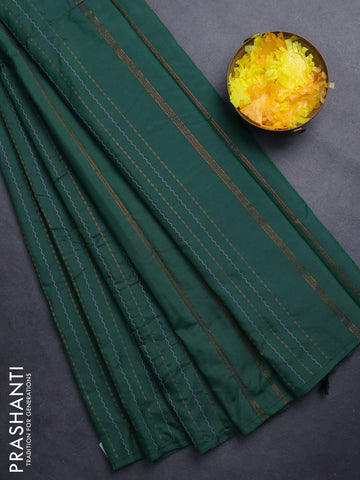Arani semi silk saree dark green with thread & copper zari weaves in borderless style
