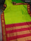 10 Yards silk saree fluorescent green and dark magenta pink with plain body and zari woven border