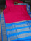 10 Yards silk saree pink and cs blue with plain body and zari woven border