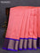 10 Yards silk saree peach pink and blue with plain body and zari woven border