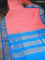 10 Yards silk saree peach pink and cs blue with plain body and zari woven border