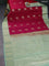 Bangalori silk saree dark pink and pastel green with zari woven buttas and zari woven border