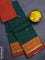 Chettinad cotton saree dark green and sunset orange with thread woven buttas and thread & zari woven border