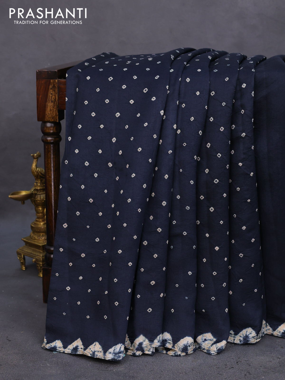 Chiniya silk saree elephant grey with allover bandhani prints