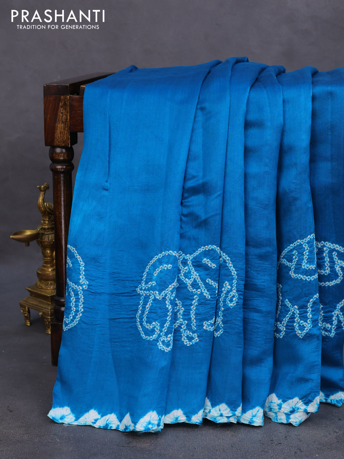 Chiniya silk saree cs blue with allover bandhani prints