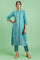 Blue Floral Printed Straight Kurta with Slim Pant Set