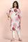 White Floral Printed Thread Work Pure Cotton A-Line Kurta and Slim Pant Set