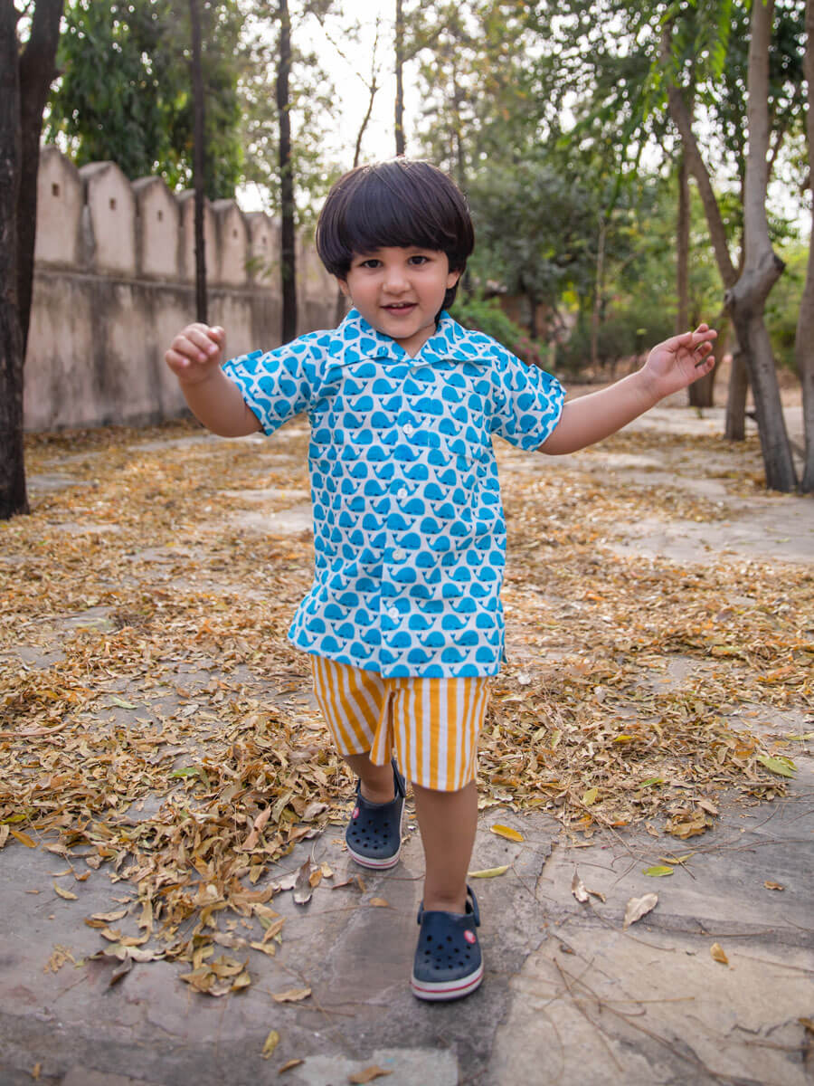 Set of 2 - Ocean Splash Organic Cotton Printed Shirt & Shorts
