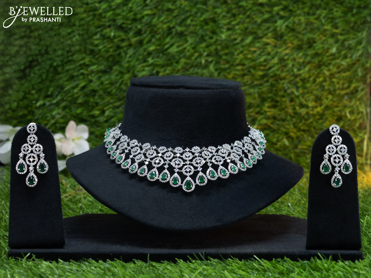 Zircon choker with emerald and cz stones