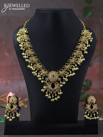 Antique Guttapusalu Necklace peacock design with kemp & cz stones and pearl hangings