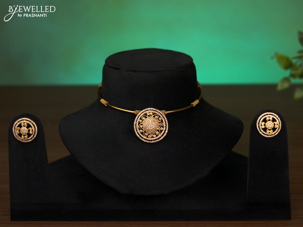 Antique ring type choker with cz stones pendant