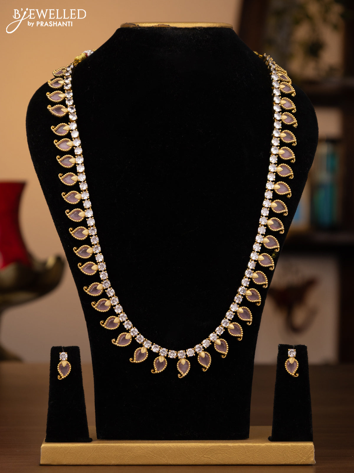 Antique haaram manga design with baby pink and cz stones