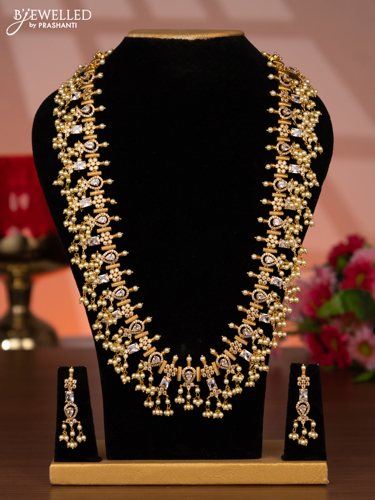 Antique guttapusalu haaram with cz stones and pearl hangings