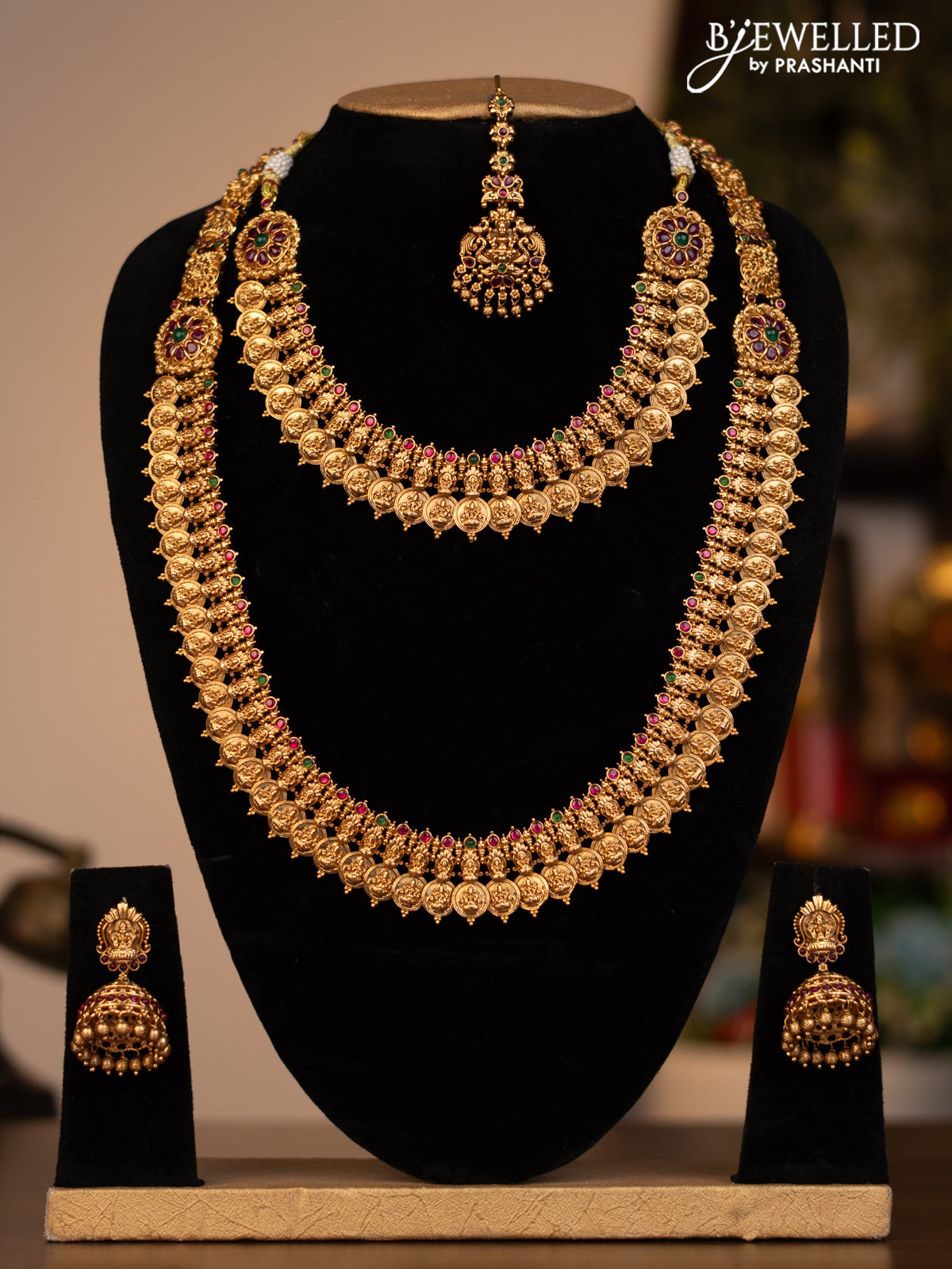 Antique combo set lakshmi kasu design with kemp stones