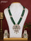 Beaded multilayer green necklace with emerald kundan & cz stones and pearl & beads hanging in victorian finish