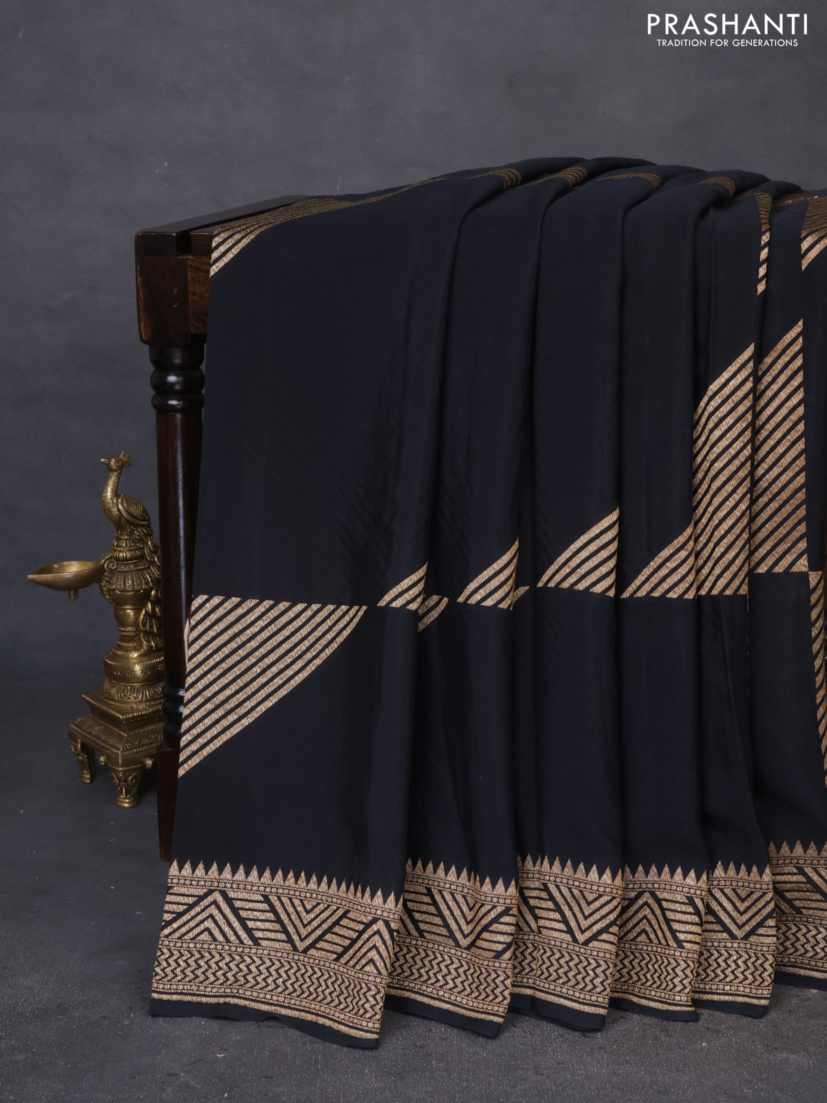 Banarasi crepe saree black with allover thread & zari weaves and woven border