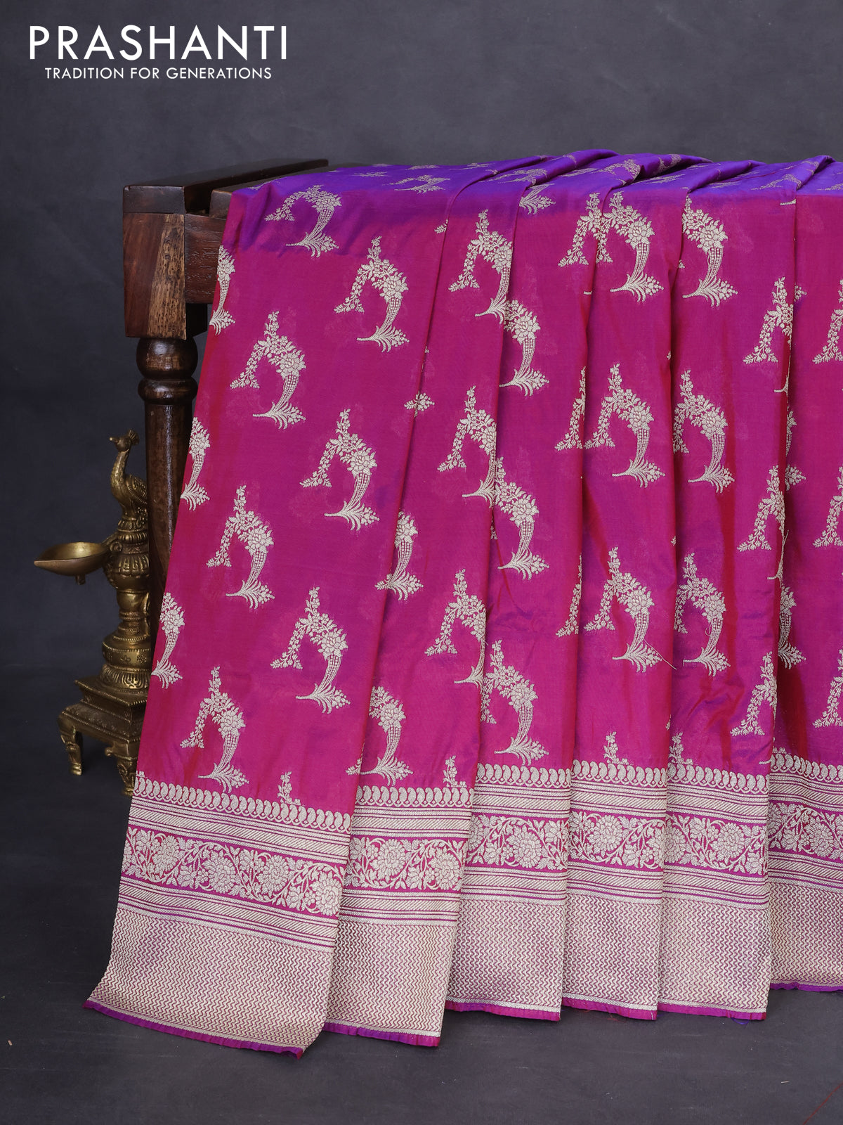 Banarasi semi katan silk saree dual shade of purple with zari woven buttas and zari woven border