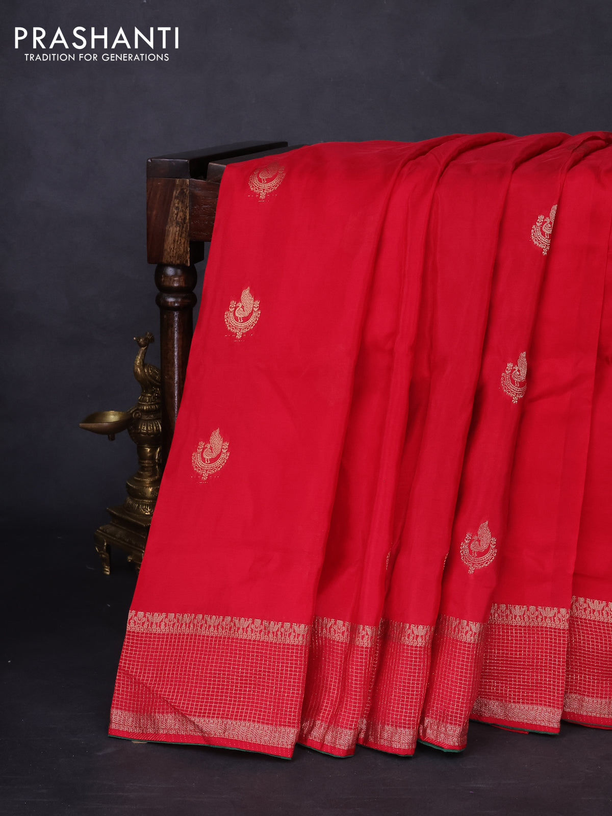Banarasi silk saree red and green with annam zari woven buttas and zari woven border