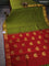 10 Yards silk cotton saree sap green and maroon with allover thread weaves and zari woven border