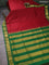 10 yards silk saree maroon and green with plain body and temple design zari woven border