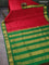 10 yards silk saree maroon and green with plain body and temple design zari woven border