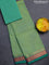 Chettinad cotton saree teal green with allover small checked pattern and zari woven border