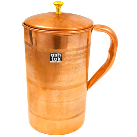 Pure Copper Jug with Circular Stripes Design