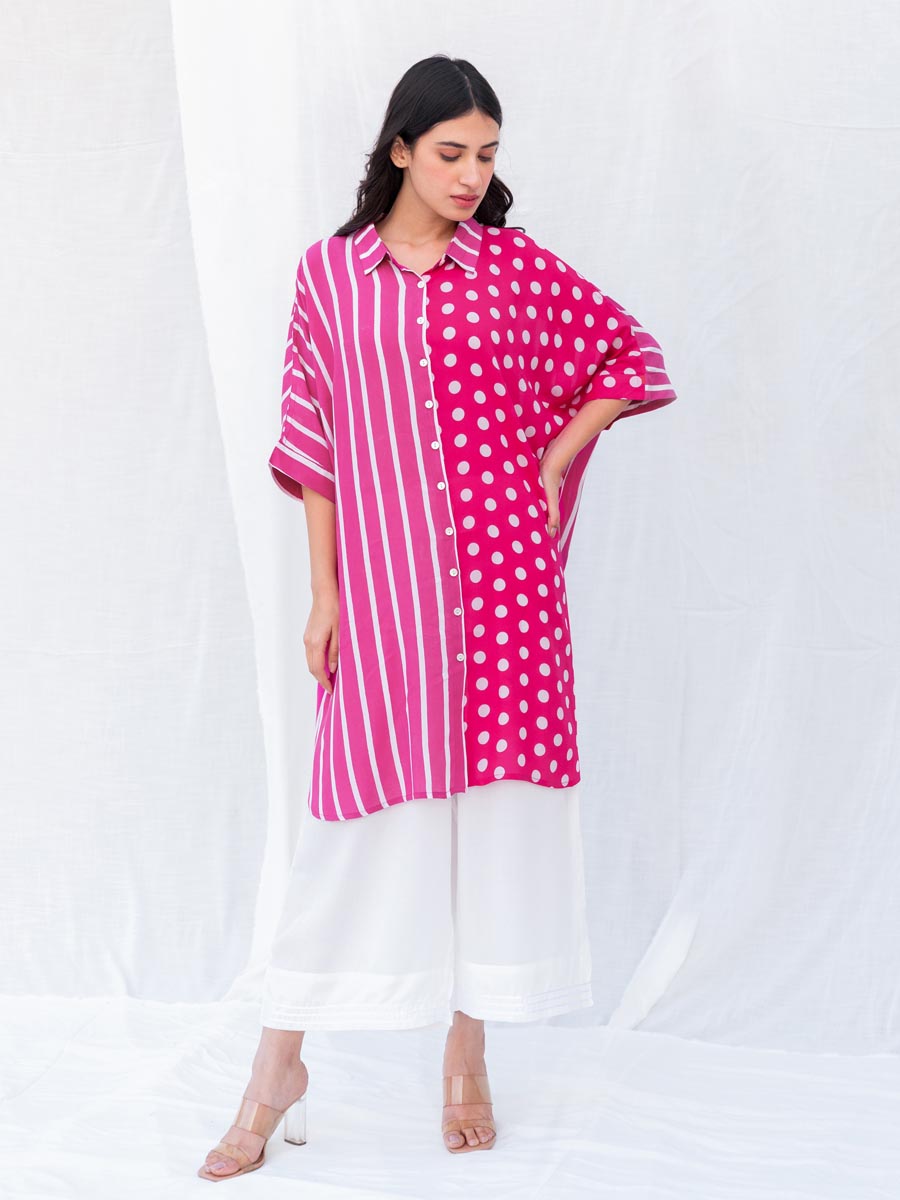 Set of 2 - Pink Summer Oversized Shirt and Palazzos