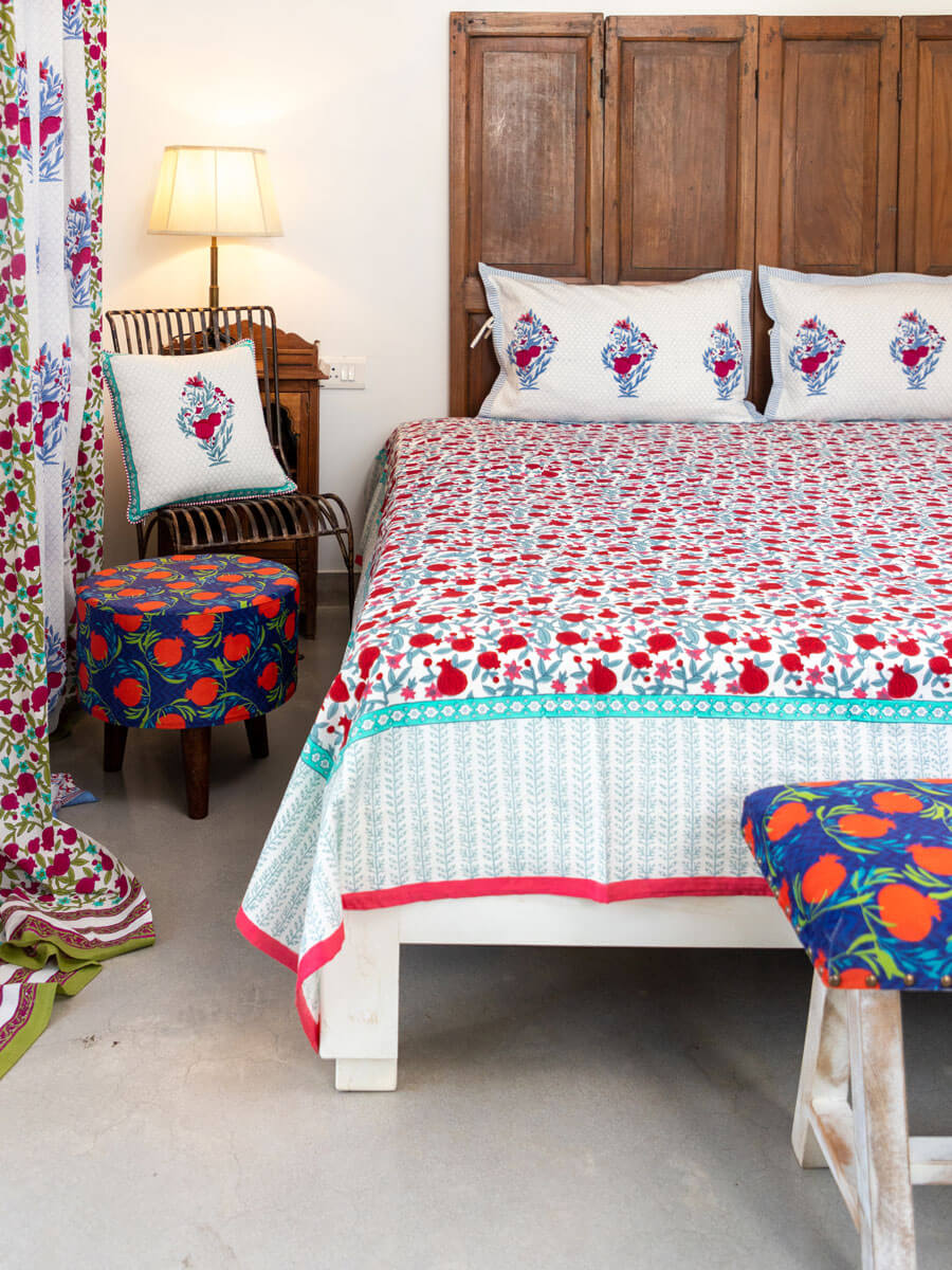 Fruit of Paradise Block Printed Cotton Bedsheet