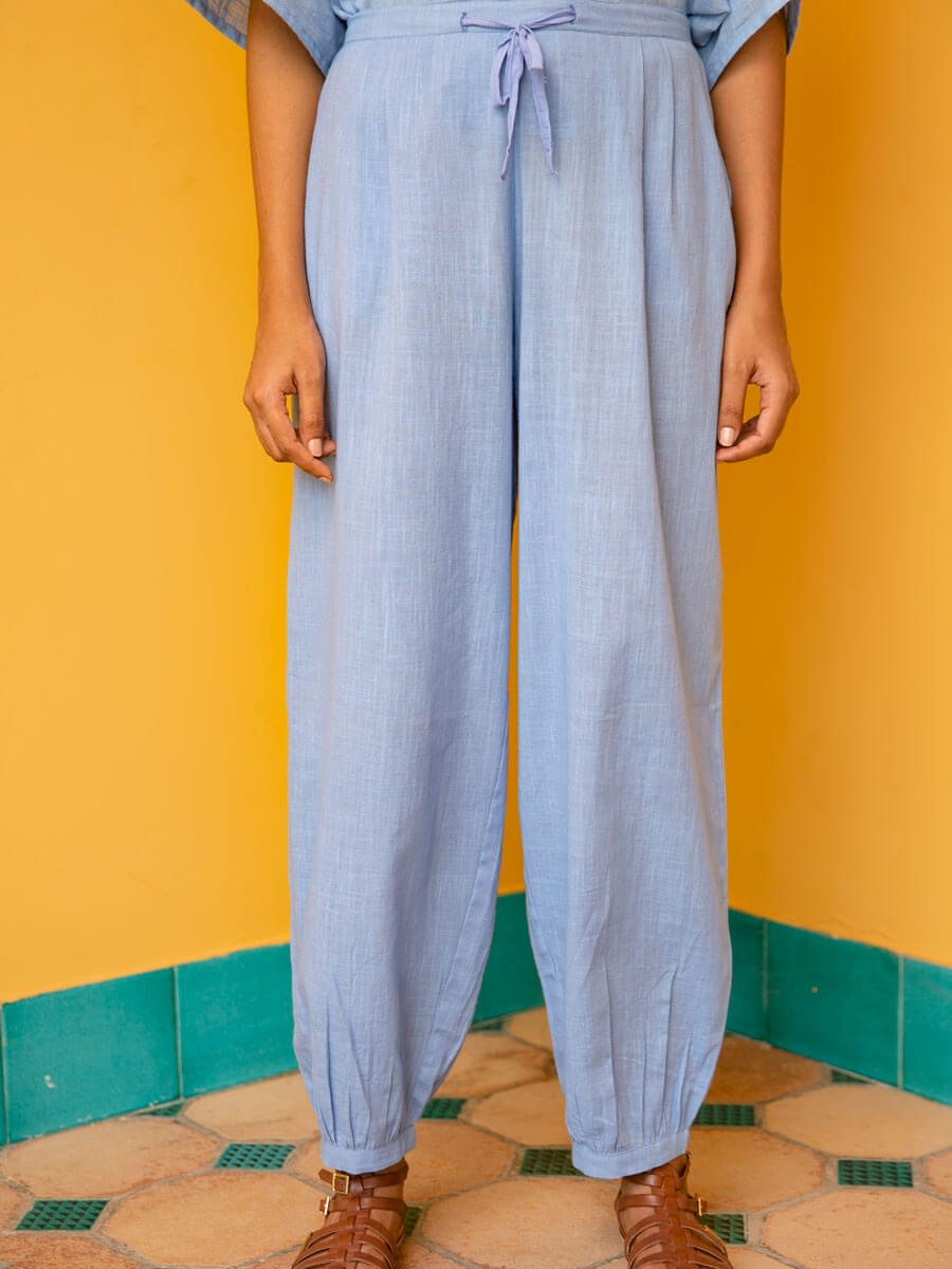 Solid Grey Slub Lantern Pants