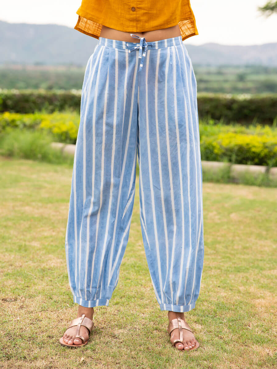 English Stripes Cotton Lantern Pants