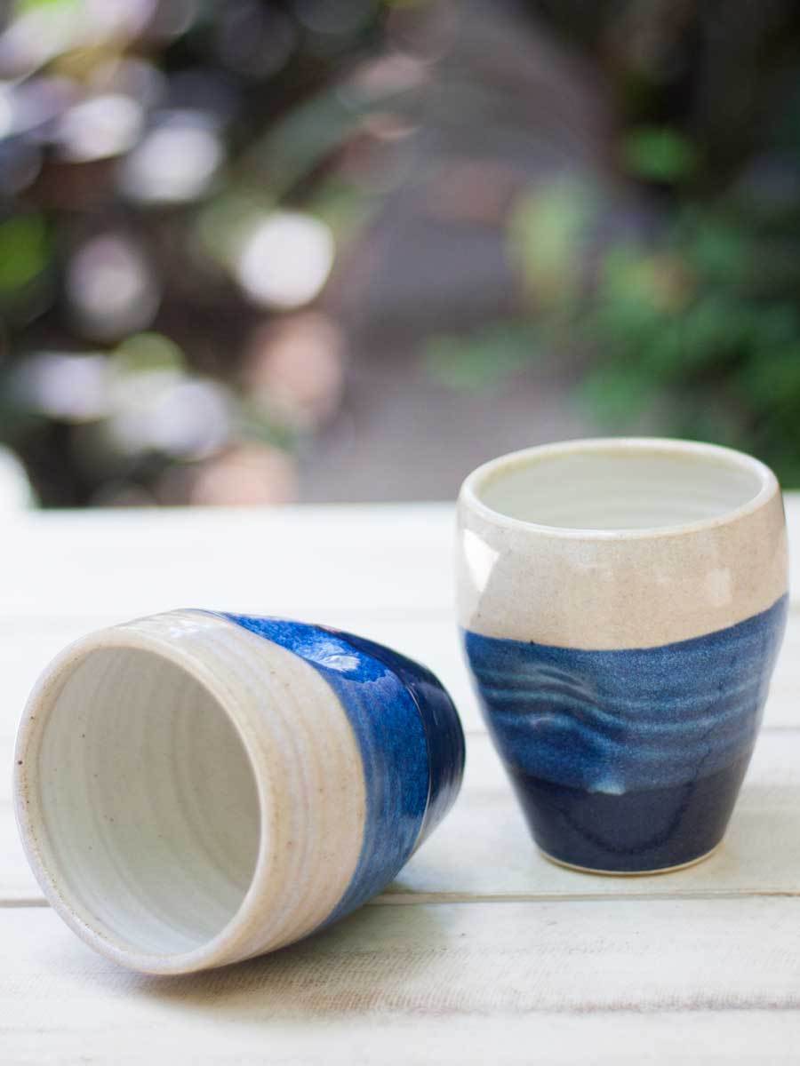 Set of 2 - Indigo Trifecta Dimpled Hand-Thrown Ceramic Tumbler
