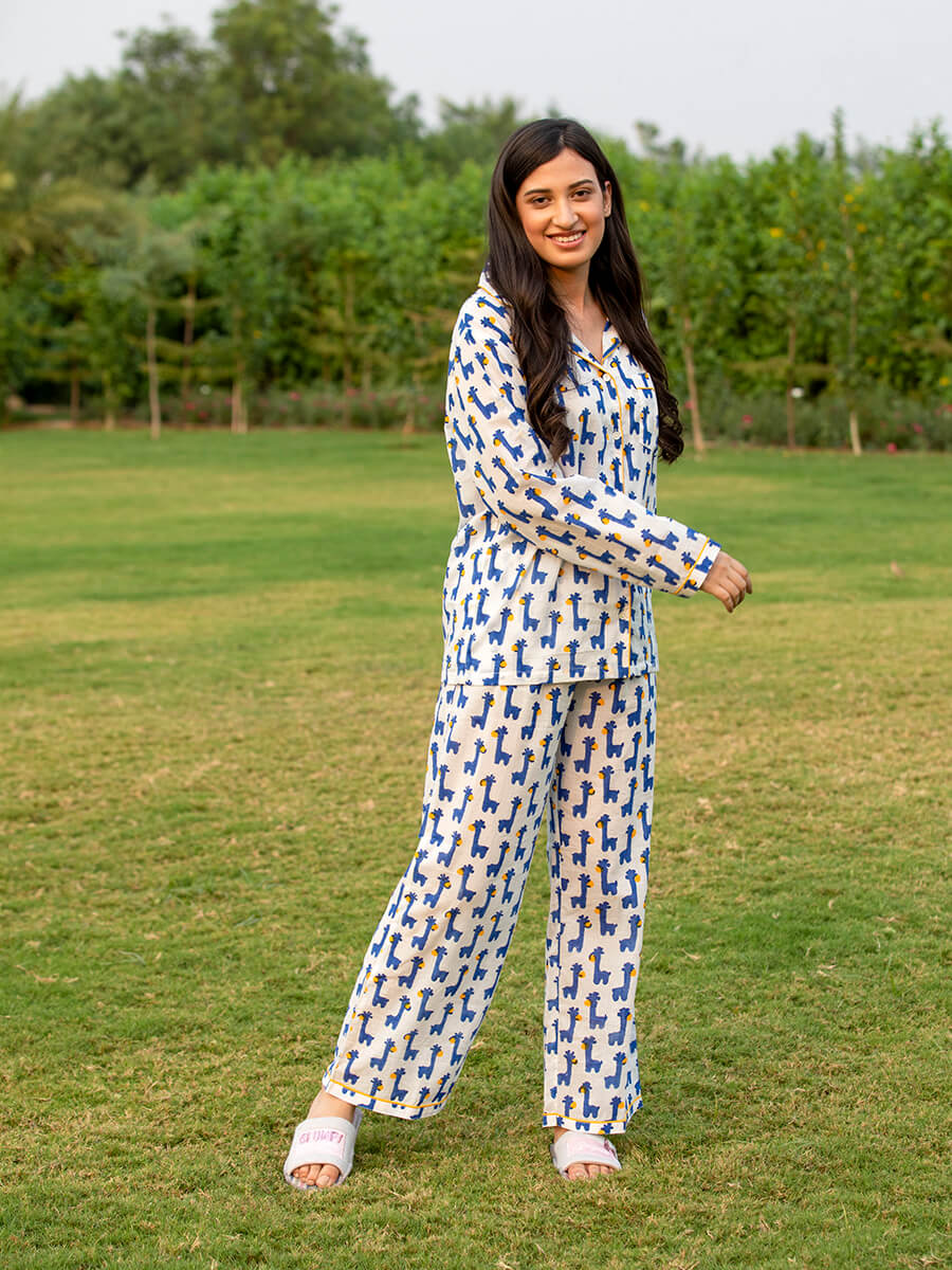 Blue Giraffe Soft Cotton Pyjama Set