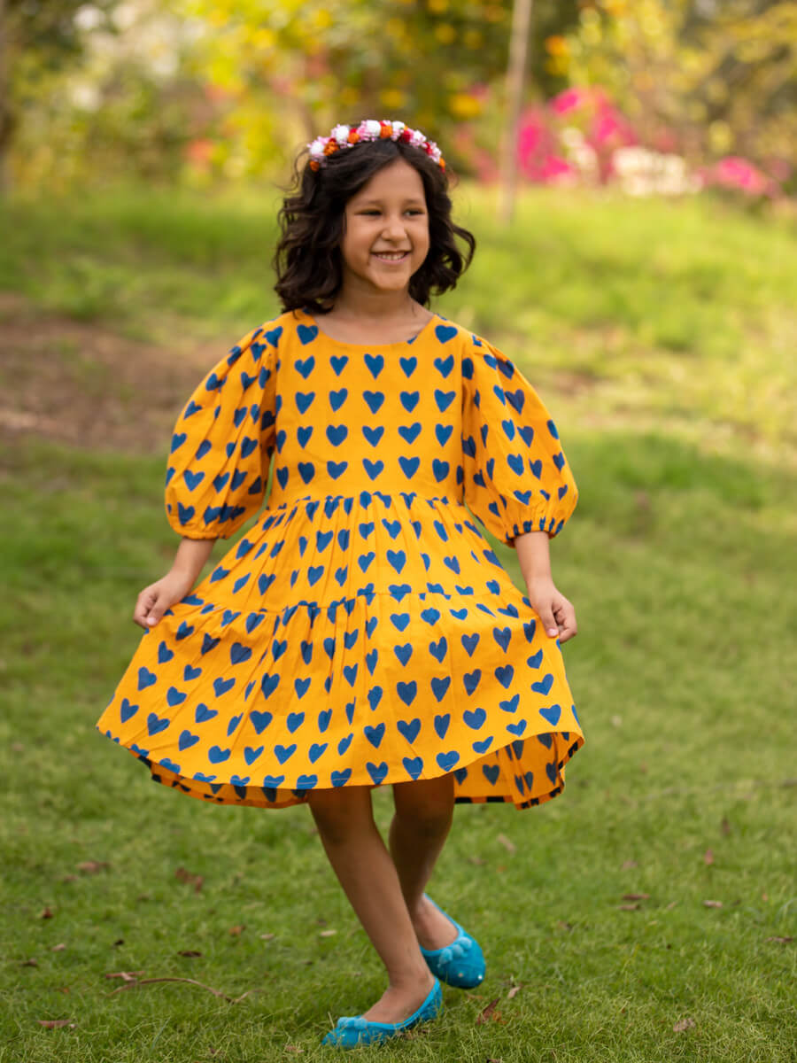 Sweetheart Organic Cotton Block Printed Tiered Dress