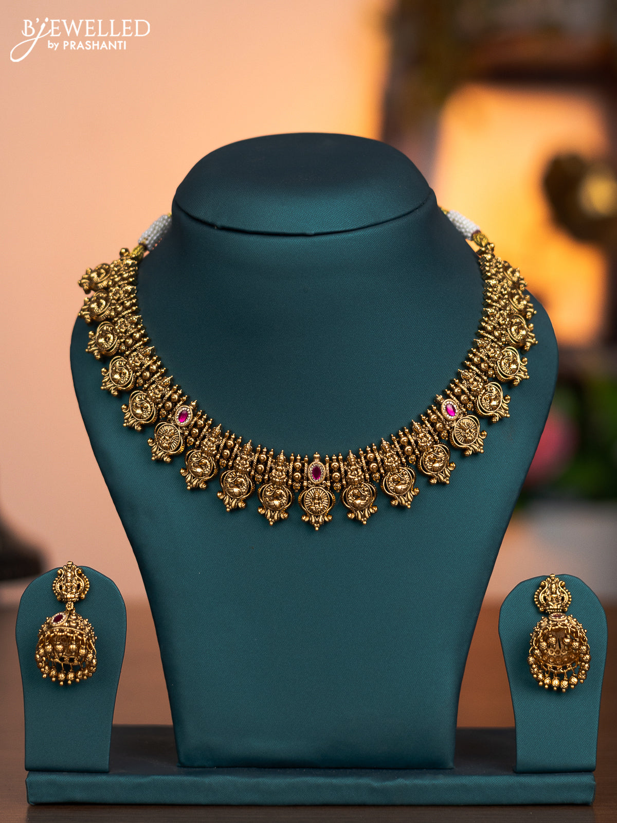 Jadau necklace lakshmi design with jadau pink kundan stones