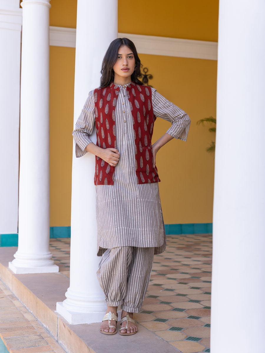 Set of 3 - Pujo Kurta, Lantern Pants and Jacket