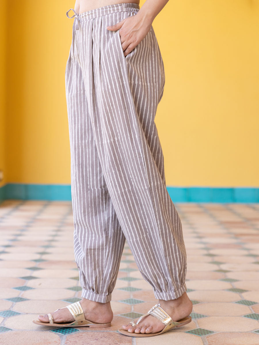 Amba Block Printed Cotton Lantern Pants