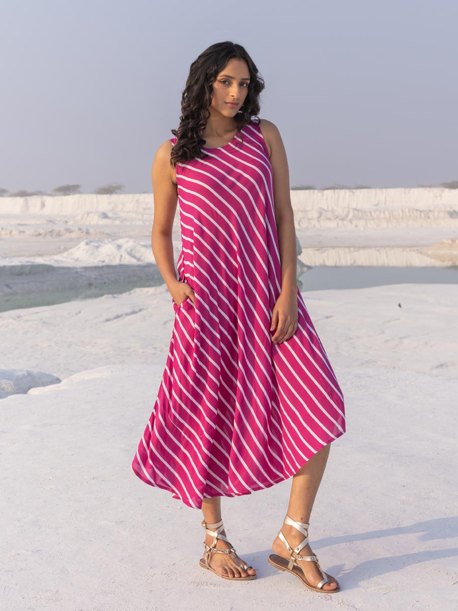 Roseate Rani Pink Asymmetrical Long Dress