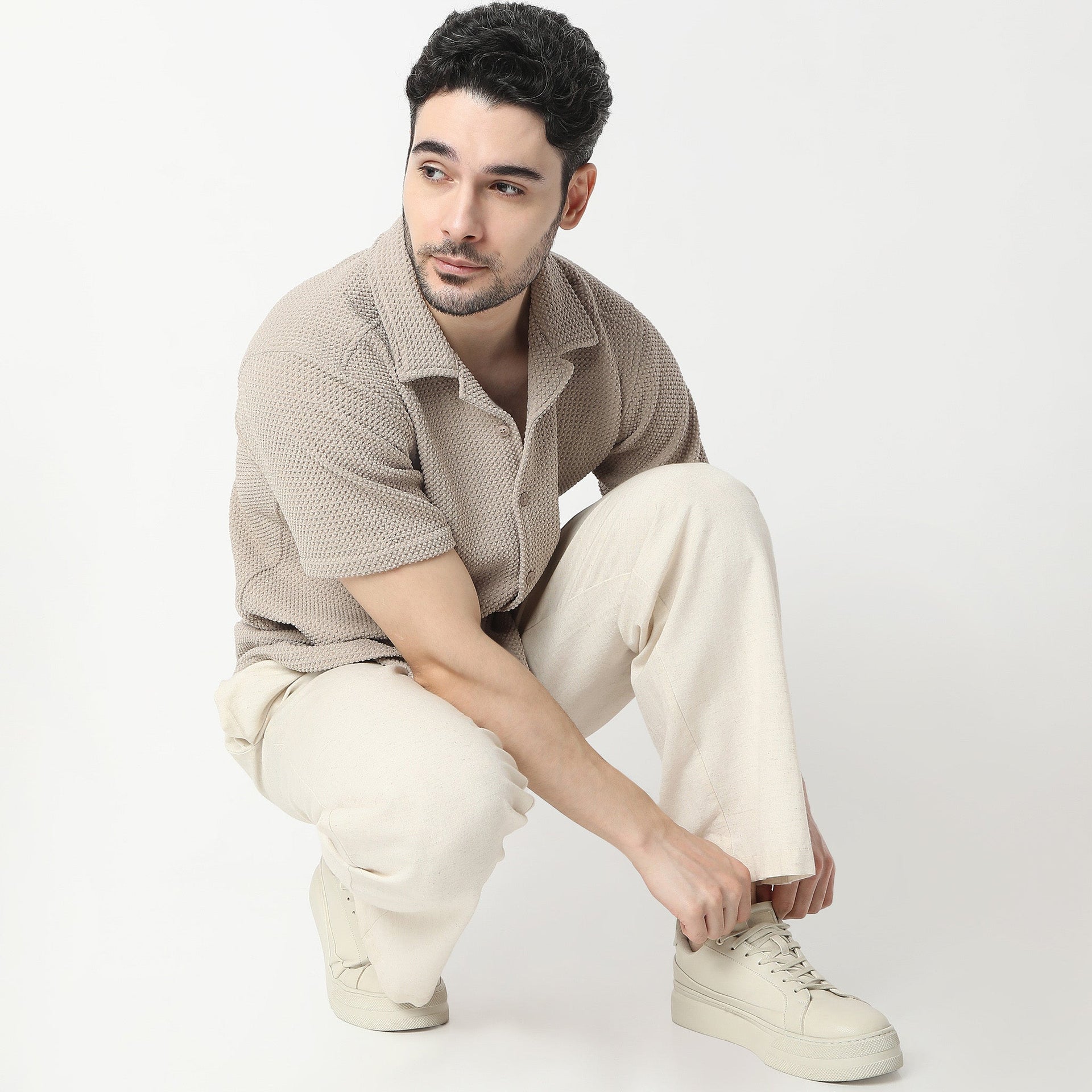 BAEᵉˣ Shirt Structured Half Sleeve Cuban Collar Shirt