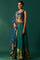 Blue Zari Embroidered Jacquard Blouse with Parrot Green Lehenga and Dupatta Set