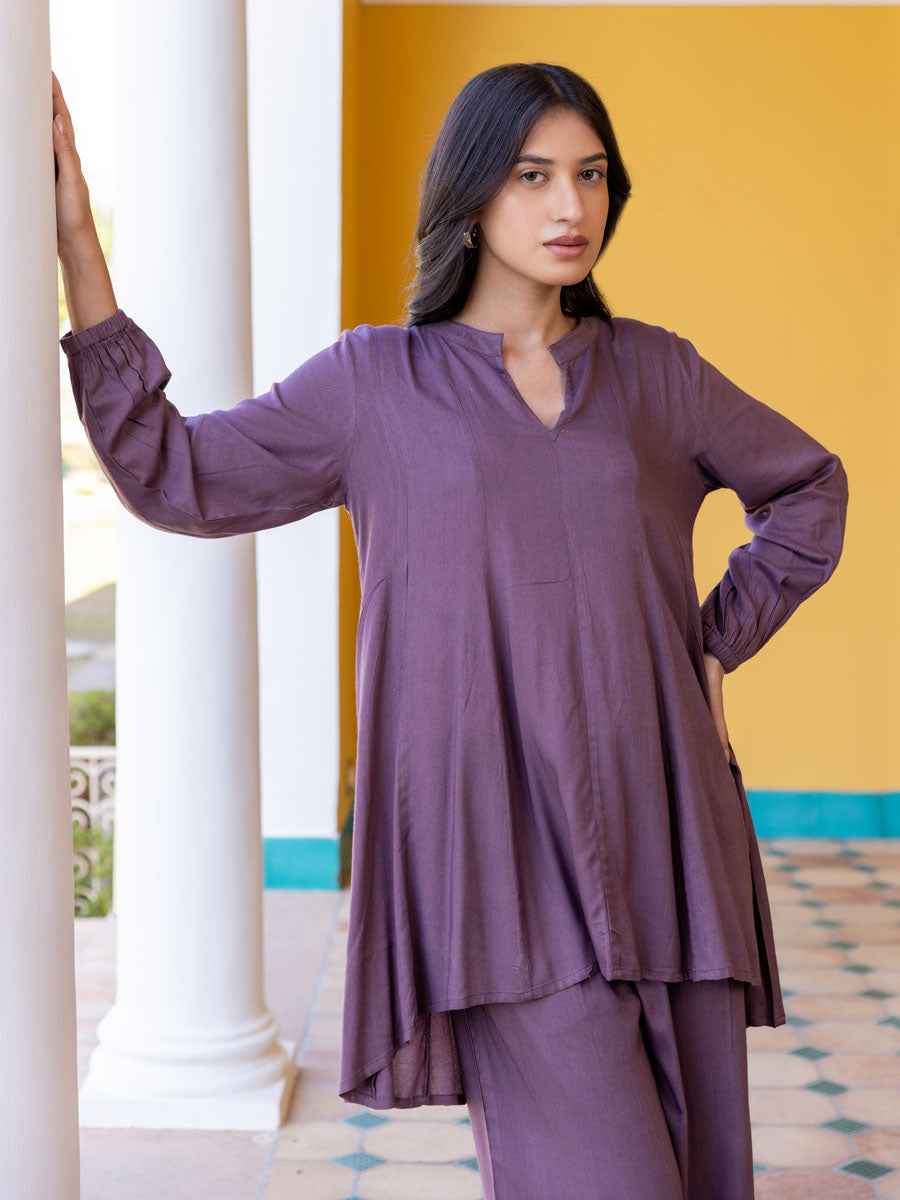 Solid Purple Asymmetrical Top