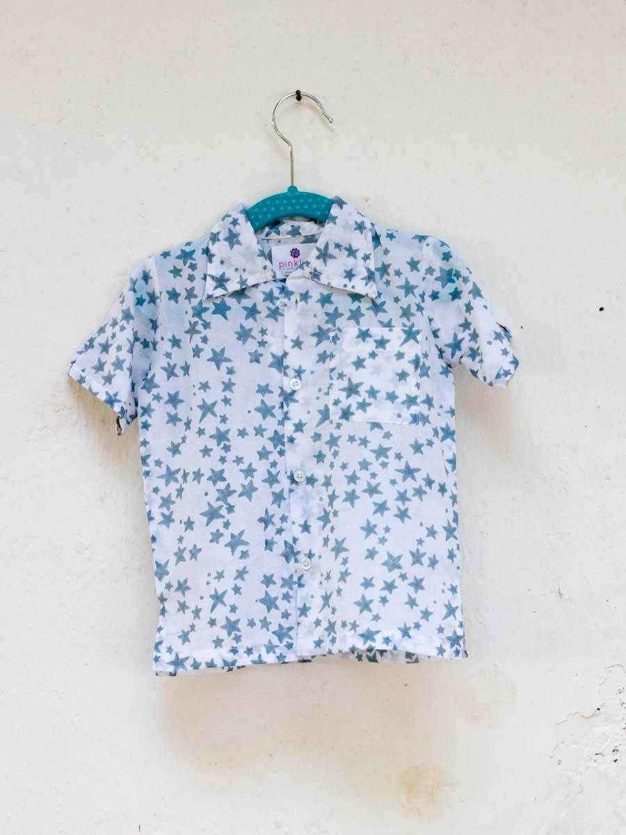 Starry Night Organic Cotton Block Printed Shirt